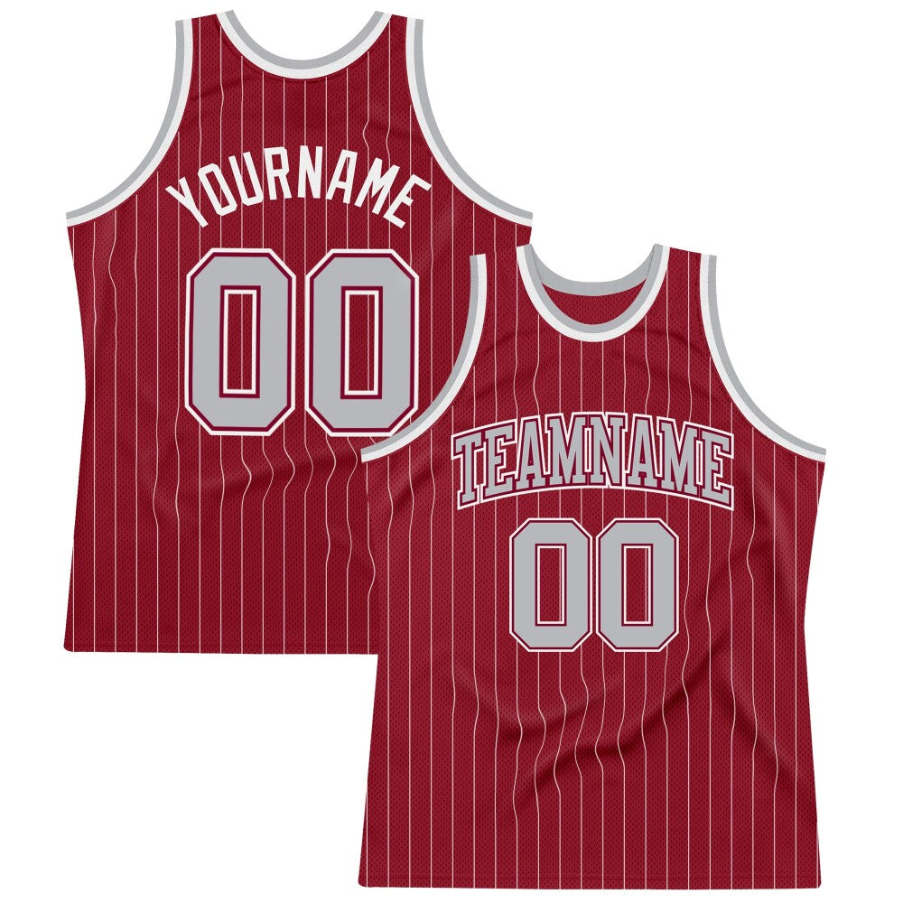 Custom Maroon White Pinstripe Gray High-quality Basketball Jersey