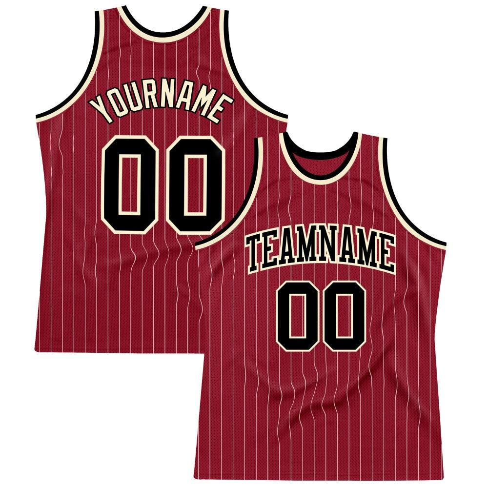 Custom Maroon White Pinstripe Black-Cream High-quality Basketball Jersey