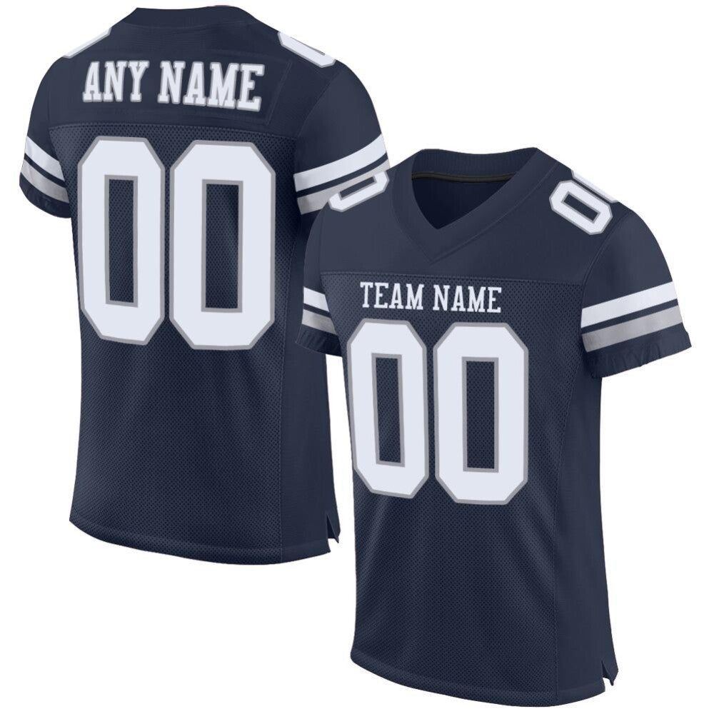 Custom Navy White-Light Gray Mesh High-quality Football Jersey