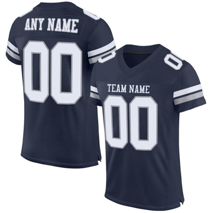 Custom Navy White-Light Gray Mesh High-quality Football Jersey
