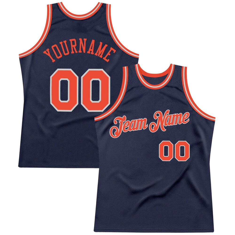 Custom Navy Orange-Gray High-quality Throwback Basketball Jersey