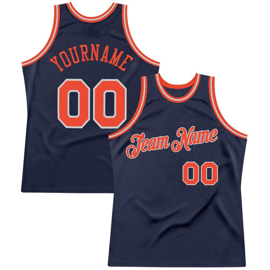 Custom Navy Orange-Gray High-quality Throwback Basketball Jersey