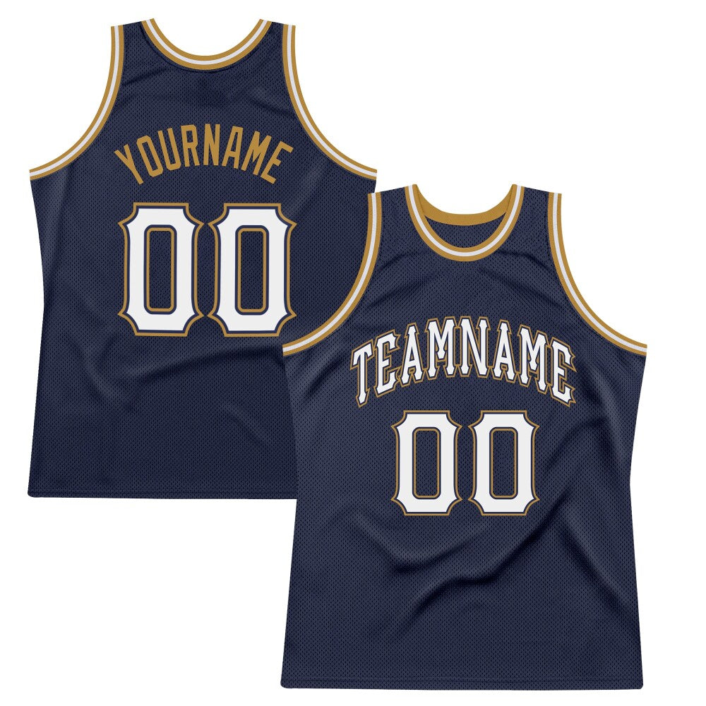 Custom Navy White-Old Gold High-quality Throwback Basketball Jersey