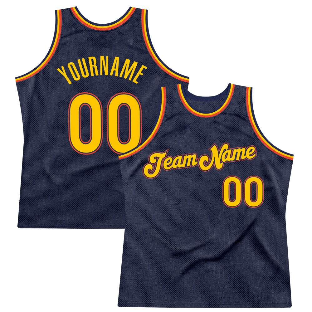 Custom Navy Gold-Orange High-quality Throwback Basketball Jersey