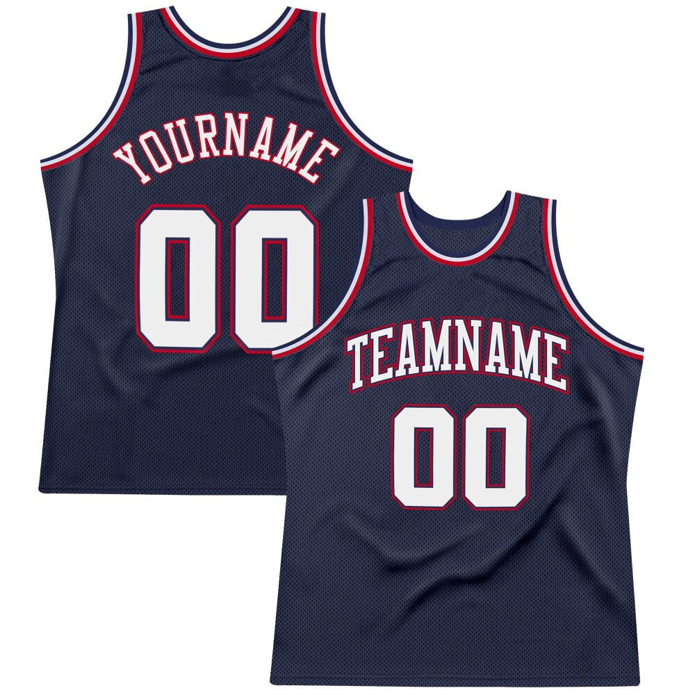 Custom Navy White-Red High-quality  Throwback Basketball Jersey
