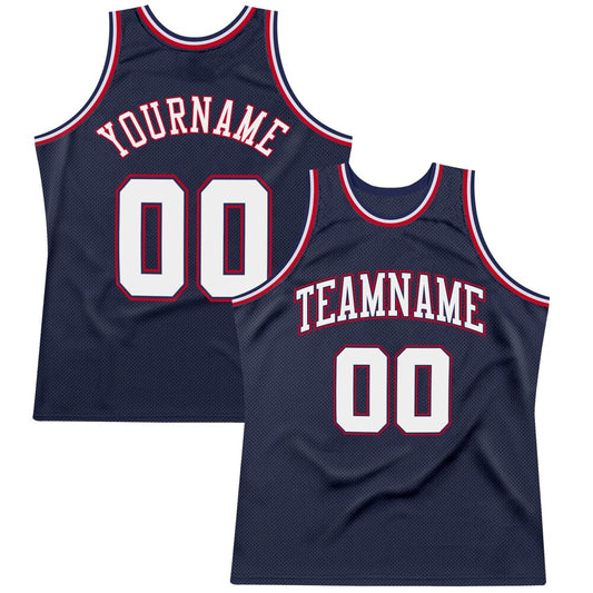 Custom Navy White-Red High-quality  Throwback Basketball Jersey