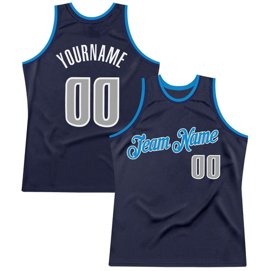 Custom Navy Gray-Blue High-quality Throwback Basketball Jersey