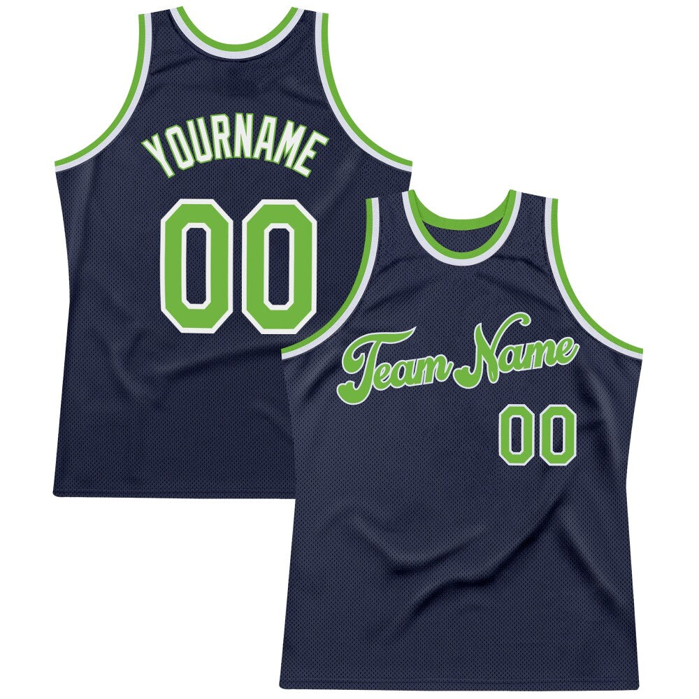 Custom Navy Neon Green-White High-quality Throwback Basketball Jersey