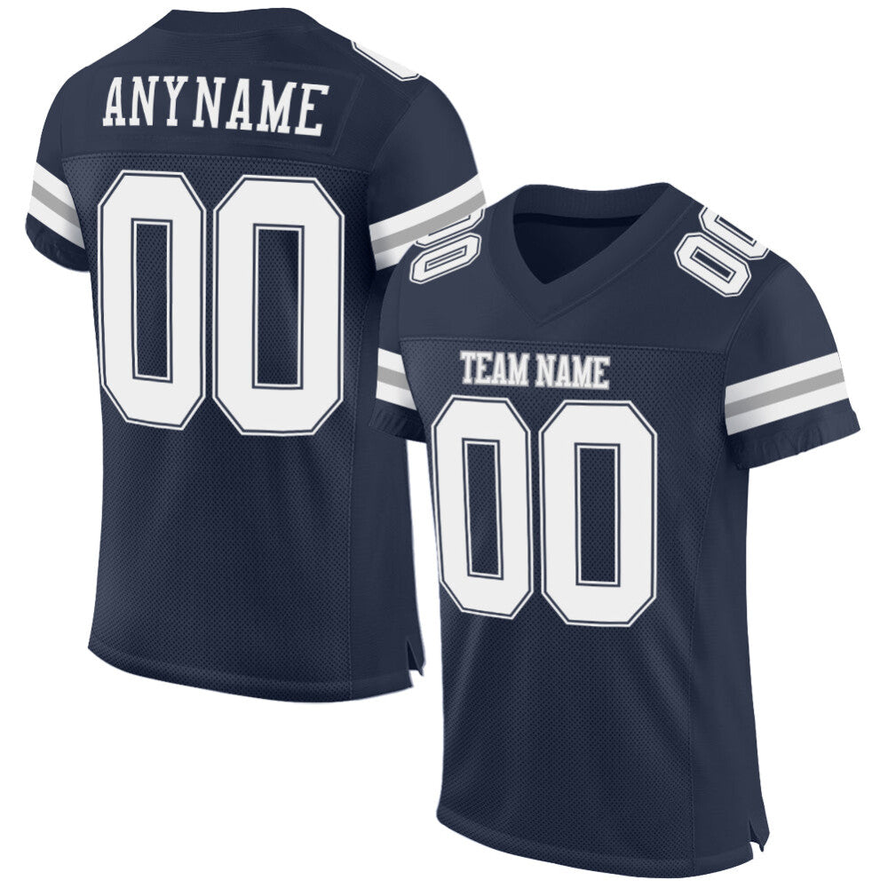 Custom Navy White-Gray Mesh High-quality Football Jersey