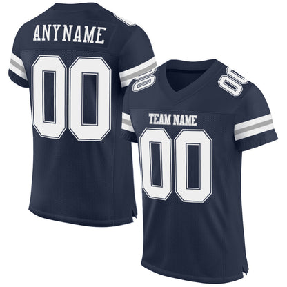 Custom Navy White-Gray Mesh High-quality Football Jersey