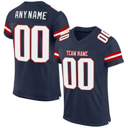 Custom Navy White-Red Mesh High-quality Football Jersey