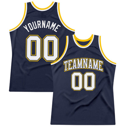 Custom Navy White-Gold High-quality Throwback Basketball Jersey