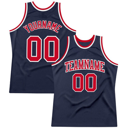 Custom Navy Red-White High-quality Throwback Basketball Jersey