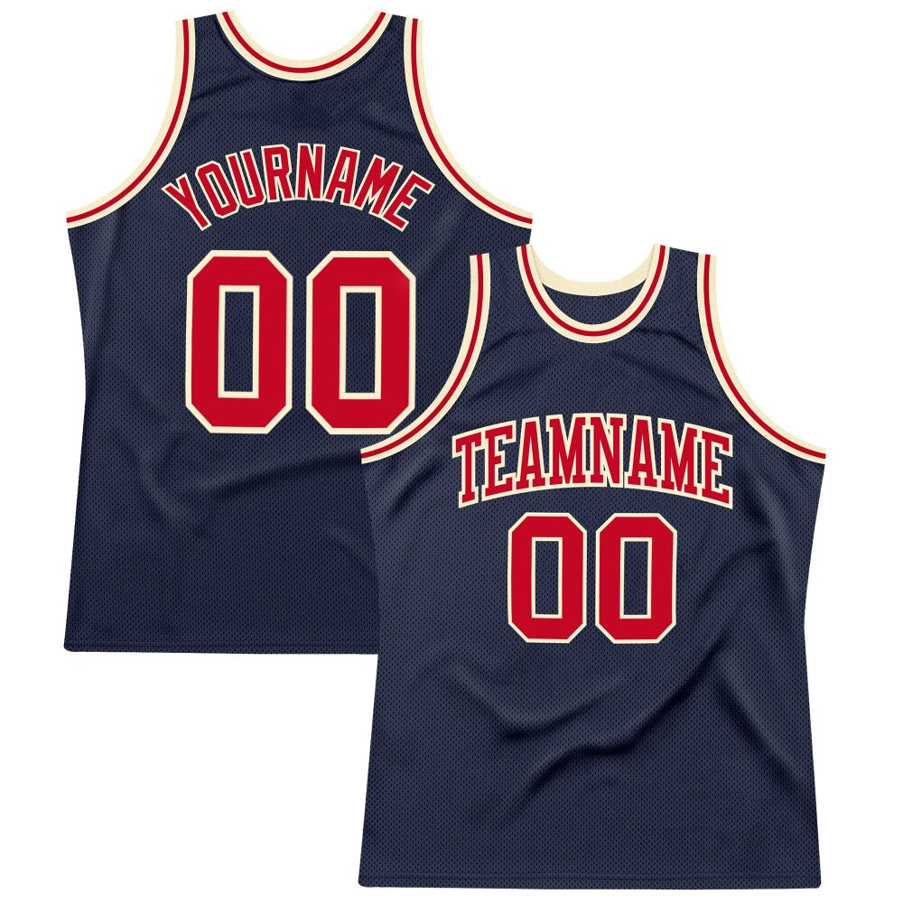 Custom Navy Red-Cream High-quality Throwback Basketball Jersey