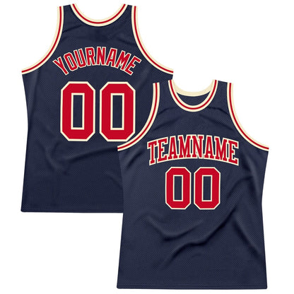 Custom Navy Red-Cream High-quality Throwback Basketball Jersey
