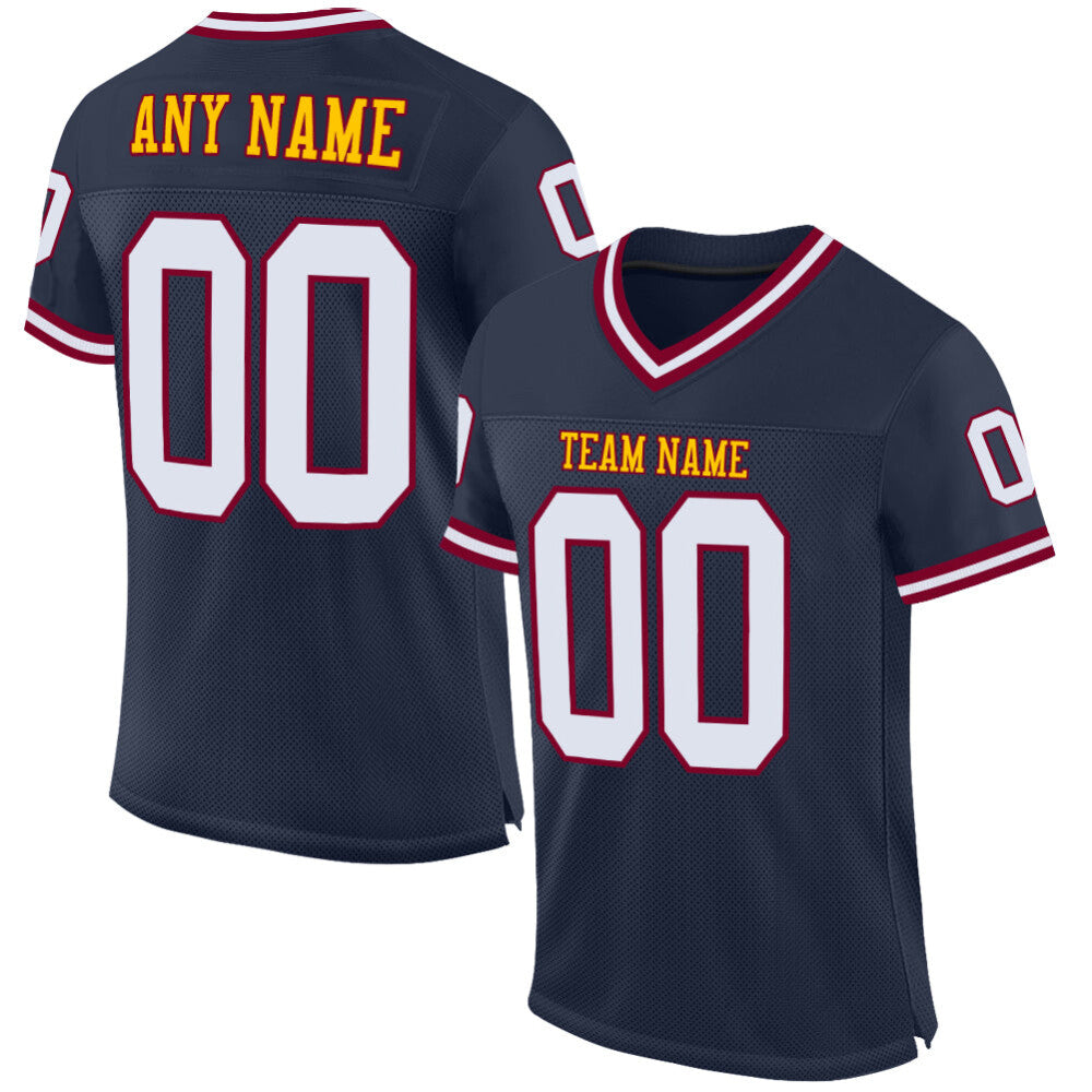 Custom Navy White-Maroon Mesh High-quality Throwback Football Jersey