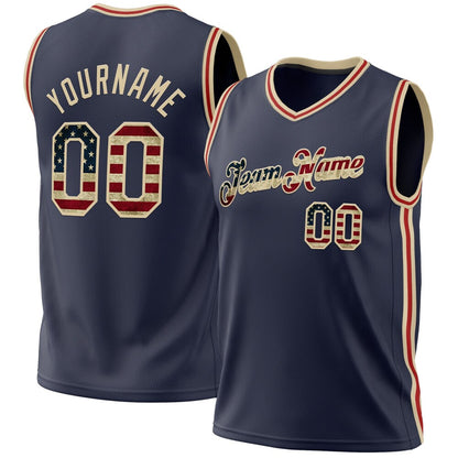 Custom Navy Vintage USA Flag Cream-Red High-quality Throwback Basketball Jersey