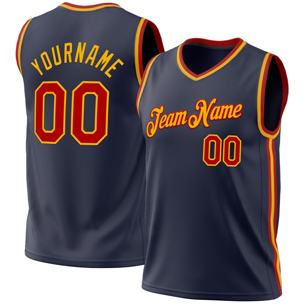 Custom Navy Red-Gold High-quality Throwback Basketball Jersey