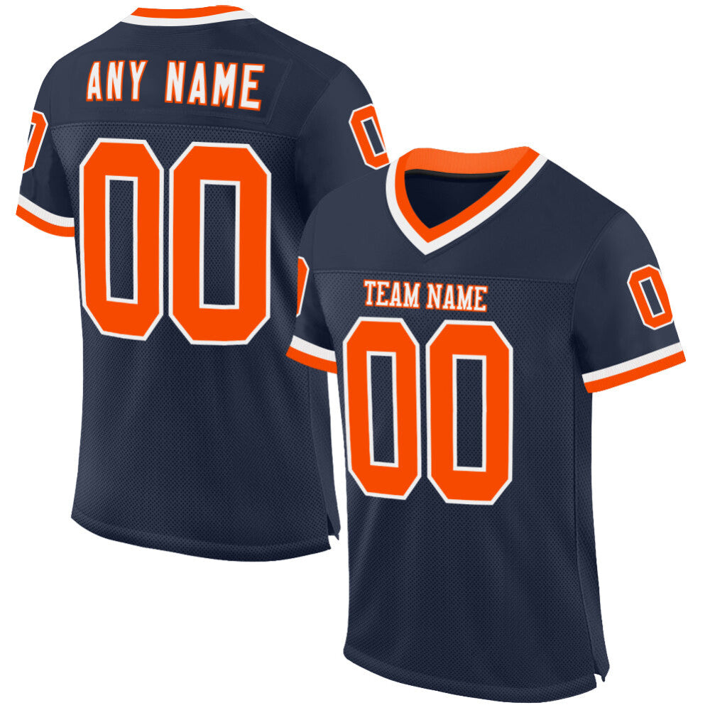 Custom Navy Orange-White Mesh High-quality Throwback Football Jersey