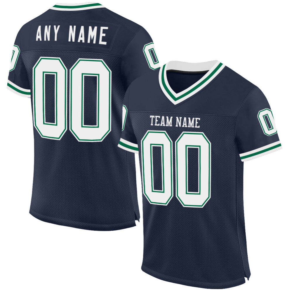Custom Navy White-Kelly Green Mesh High-quality Throwback Football Jersey