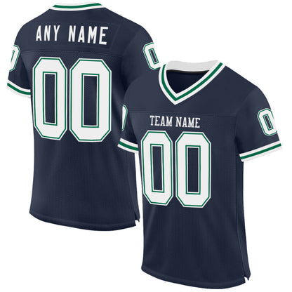 Custom Navy White-Kelly Green Mesh High-quality Throwback Football Jersey
