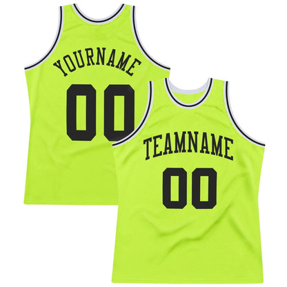 Custom Neon Green Black-White High-quality Throwback Basketball Jersey