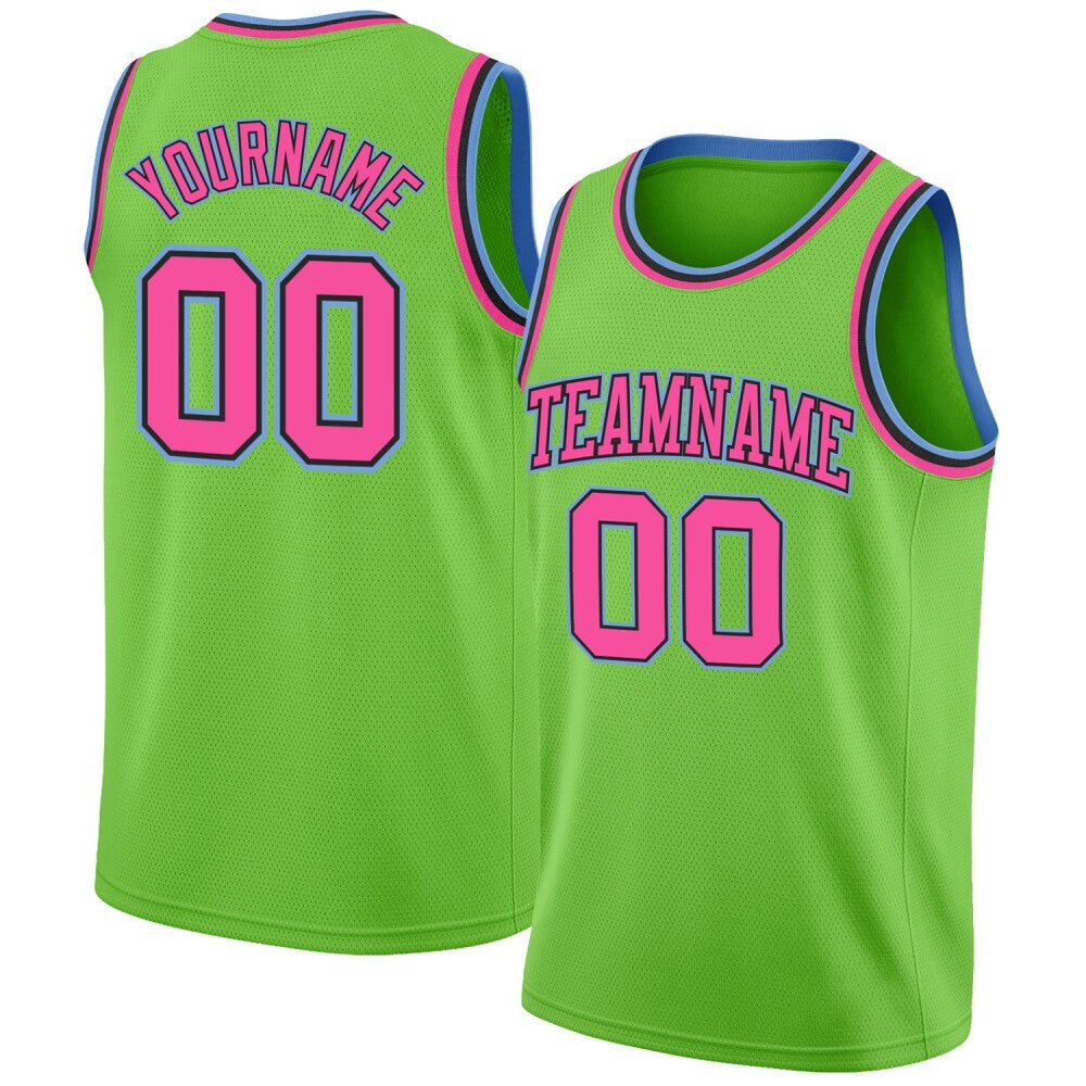 Custom Neon Green Pink-Light Blue High-quality Basketball Jersey