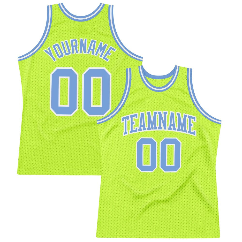 Custom Neon Green Light Blue-White High-quality Throwback Basketball Jersey