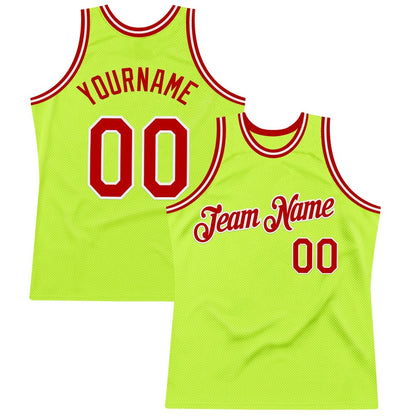 Custom Neon Green Red-White High-quality Throwback Basketball Jersey