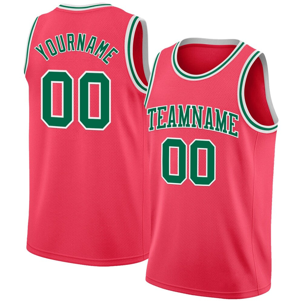 Custom Neon Pink Kelly Green-White High-quality Basketball Jersey