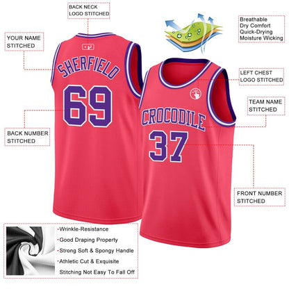 Custom Neon Pink Purple-White High-quality Basketball Jersey