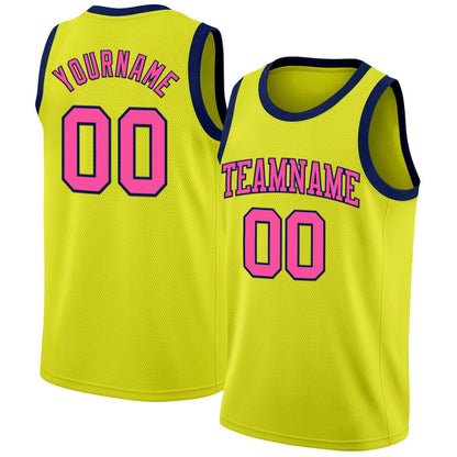 Custom Neon Yellow Pink-Navy High-quality Basketball Jersey