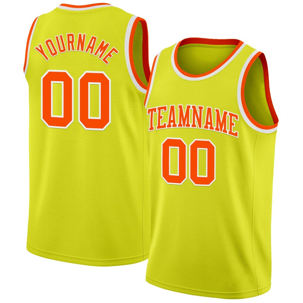 Custom Neon Yellow Orange-White High-quality Basketball Jersey