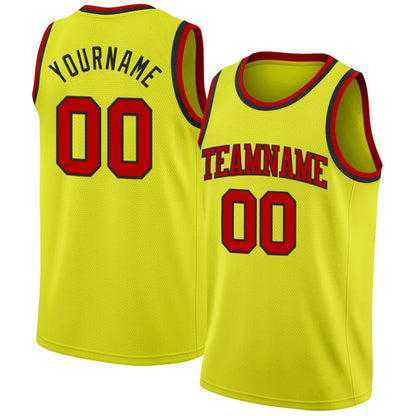 Custom Neon Yellow Red-Black High-quality Basketball Jersey