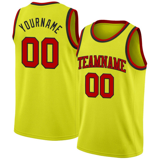 Custom Neon Yellow Red-Black High-quality Basketball Jersey