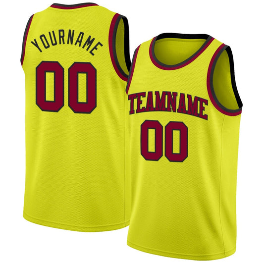 Custom Neon Yellow Maroon-Black High-quality Basketball Jersey