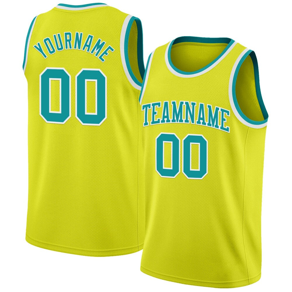 Custom Neon Yellow Teal-White High-quality Basketball Jersey
