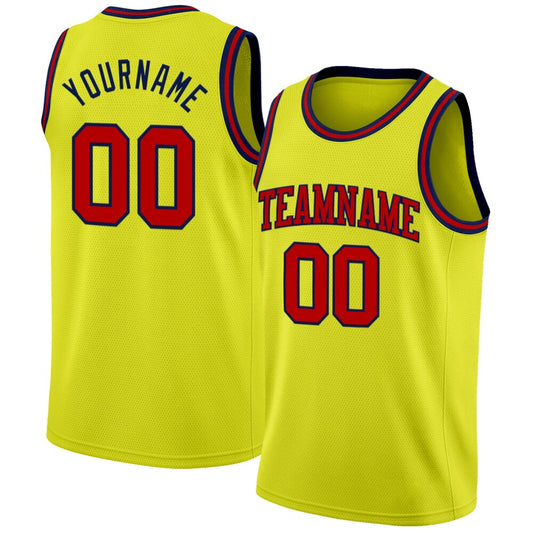 Custom Neon Yellow Red-Navy High-quality Basketball Jersey