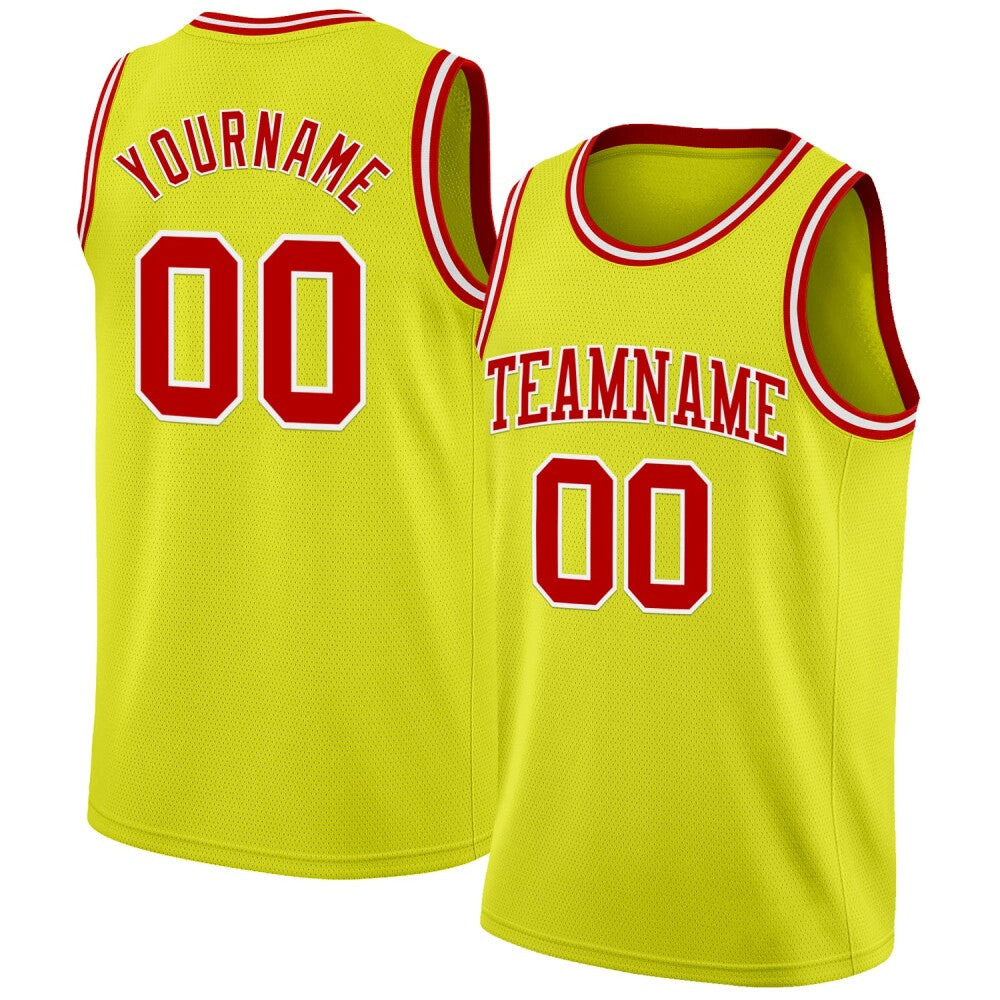 Custom Neon Yellow Red-White High-quality Basketball Jersey