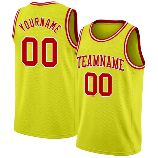 Custom Neon Yellow Red-White High-quality Basketball Jersey