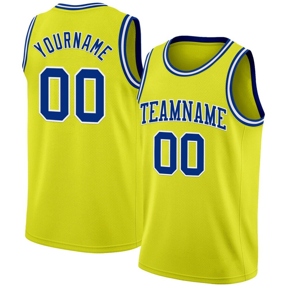 Custom Neon Yellow Royal-White High-quality Basketball Jersey
