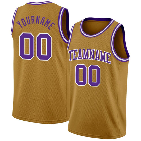 Custom Old Gold Purple-White High-quality Basketball Jersey
