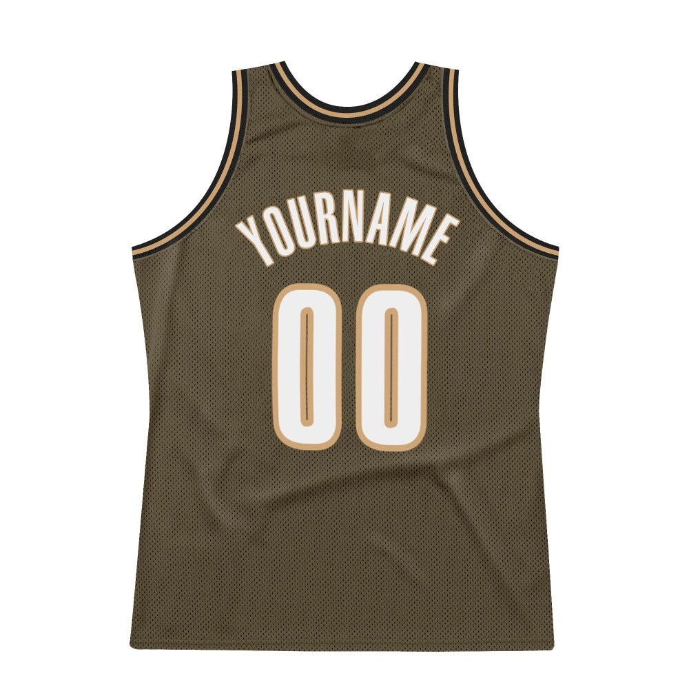 Custom Olive White-Old Gold High-quality Throwback Basketball Jersey