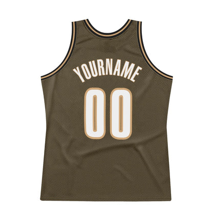 Custom Olive White-Old Gold High-quality Throwback Basketball Jersey