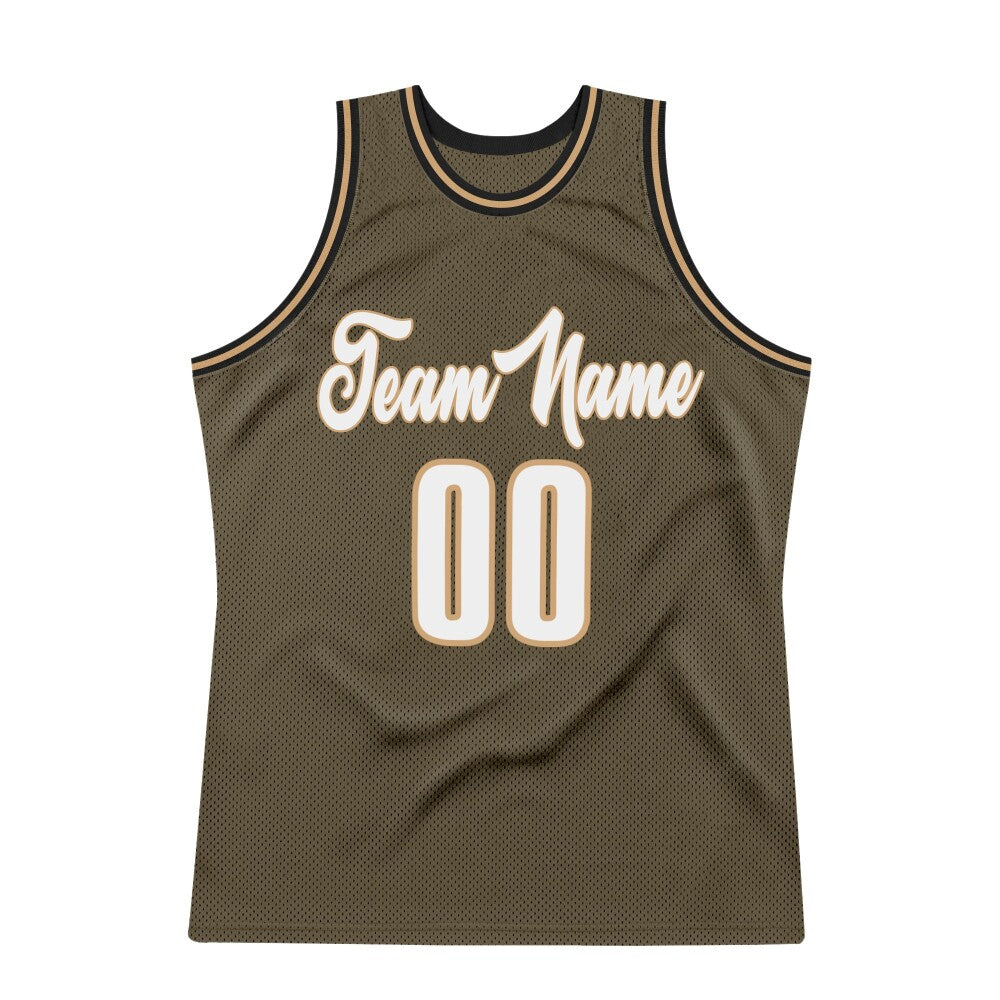 Custom Olive White-Old Gold High-quality Throwback Basketball Jersey