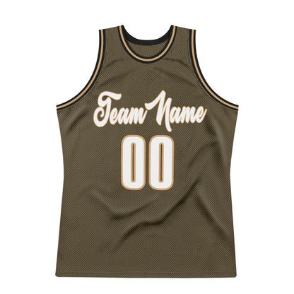 Custom Olive White-Old Gold High-quality Throwback Basketball Jersey