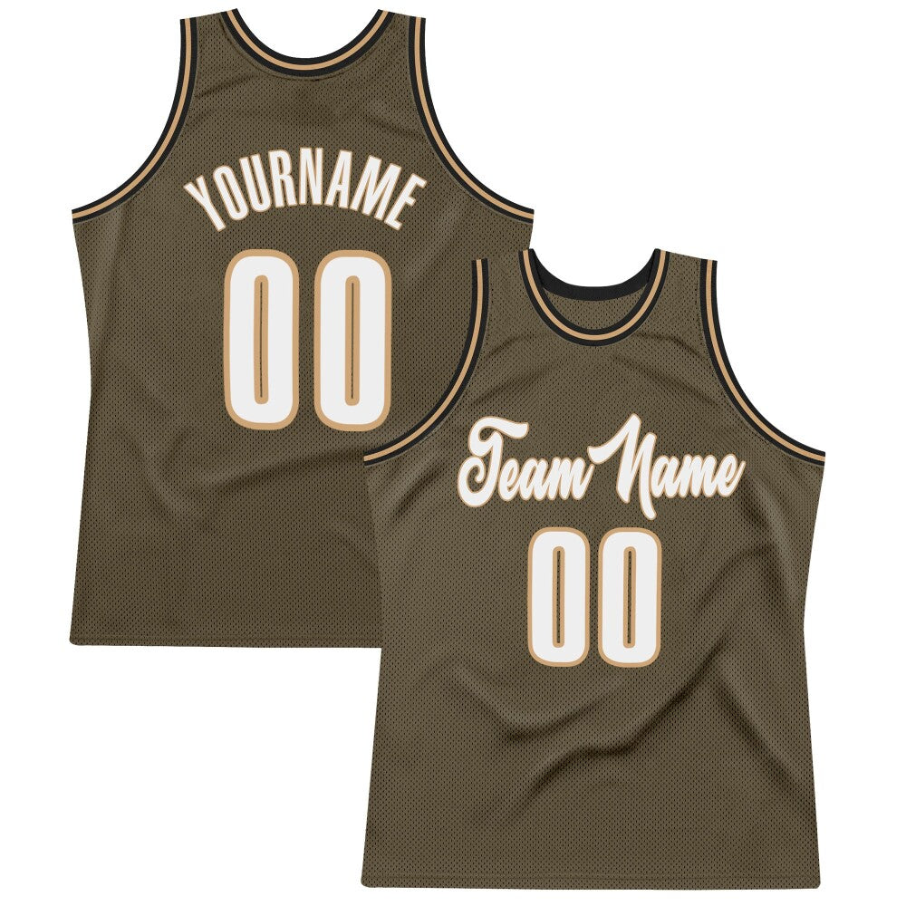 Custom Olive White-Old Gold High-quality Throwback Basketball Jersey