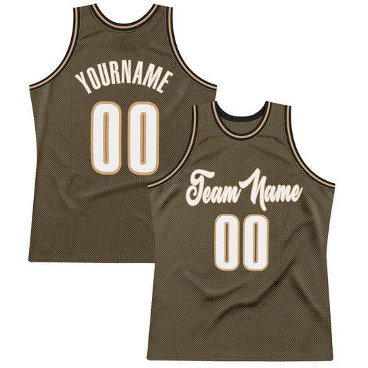 Custom Olive White-Old Gold High-quality Throwback Basketball Jersey