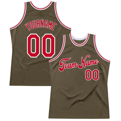 Custom Olive Red-White High-quality Throwback Salute To Service Basketball Jersey