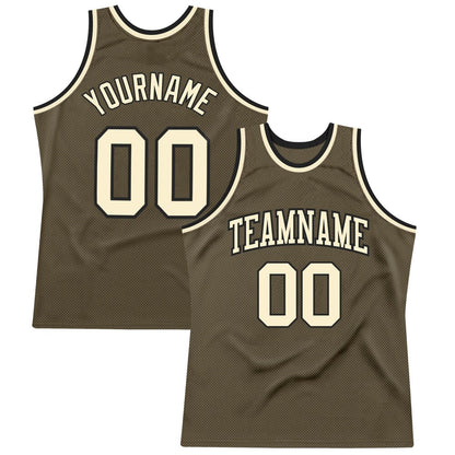 Custom Olive Cream-Black High-quality Throwback Salute To Service Basketball Jersey